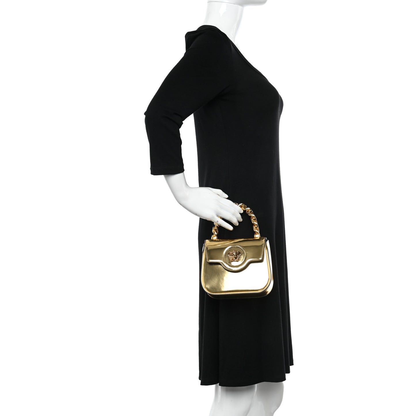 Metallic Calfskin Mini La Medusa Bag Gold