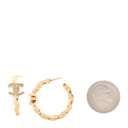 Chanel Metal Crystal Twist CC Hoop Earrings Gold 2 of 5