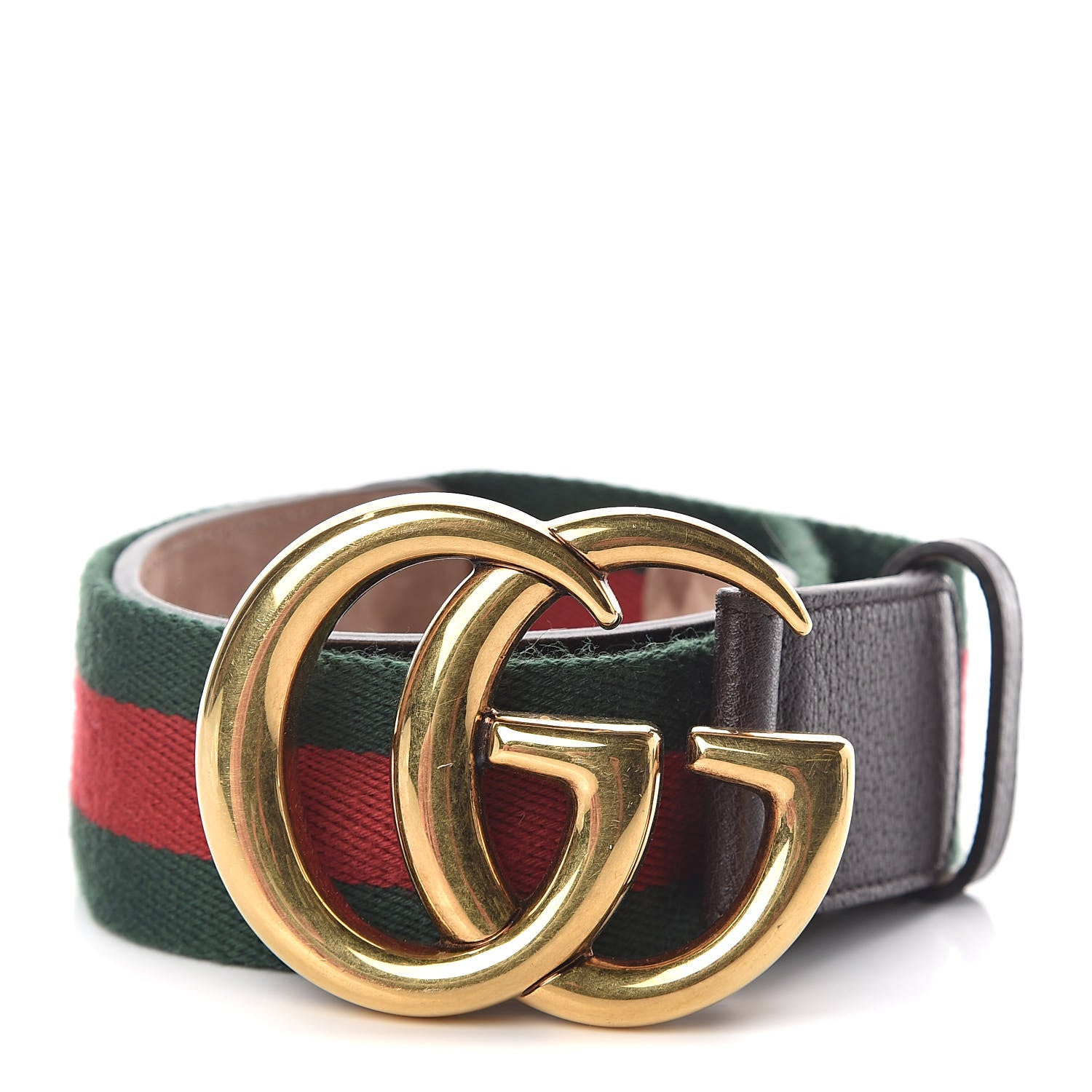 Gucci Nylon Textured Calfskin Double G Web 40mm Belt 70 28 Green Red Dark Cocoa 1 of 6