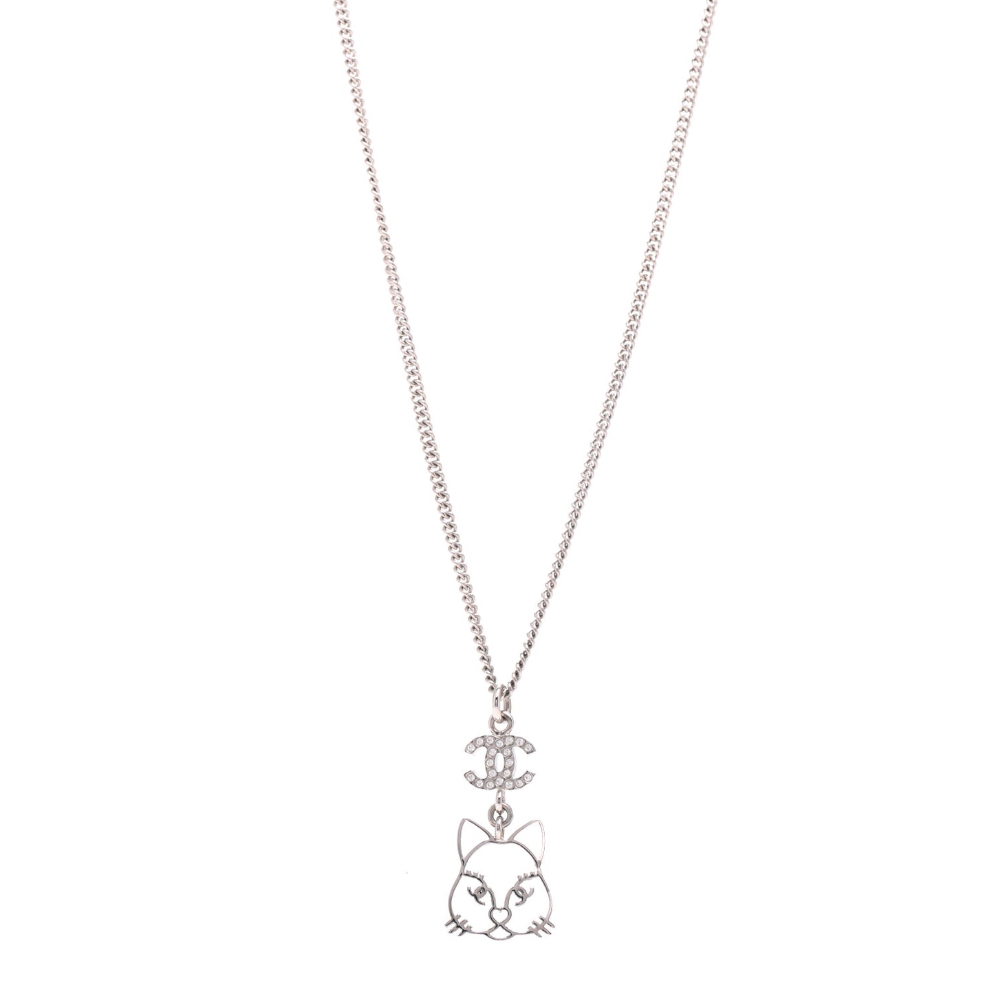 Crystal Emoji Choupette Cat Pendant Necklace Silver