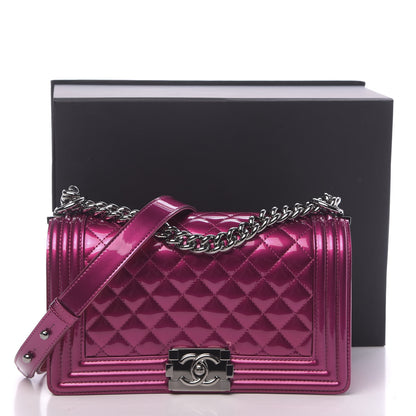 Chanel Metallic Patent Calfskin Quilted Medium Boy Flap Pink 13 of 13