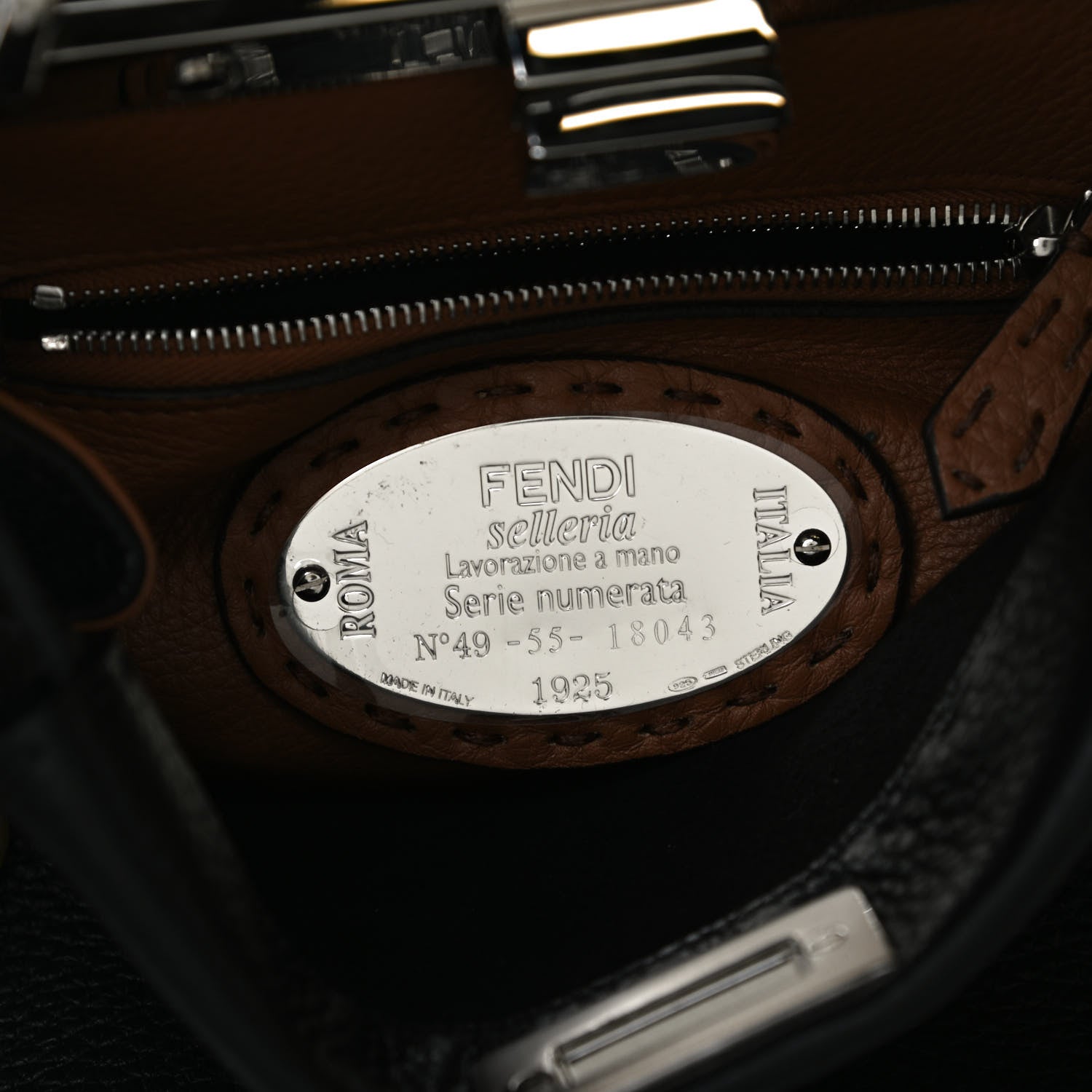 Fendi Cuoio Romano Selleria Bi-Color Mini Peekaboo Iconic Satchel Black Mou 5 of 15