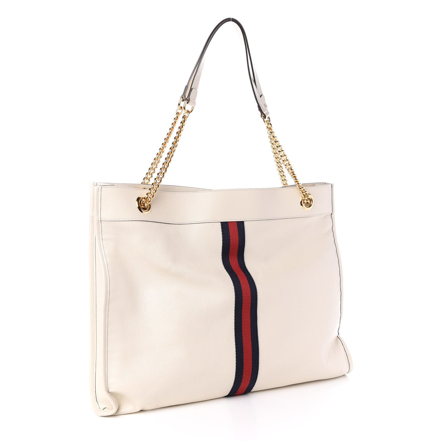 Suede Calfskin Large Rajah Chain Tote White