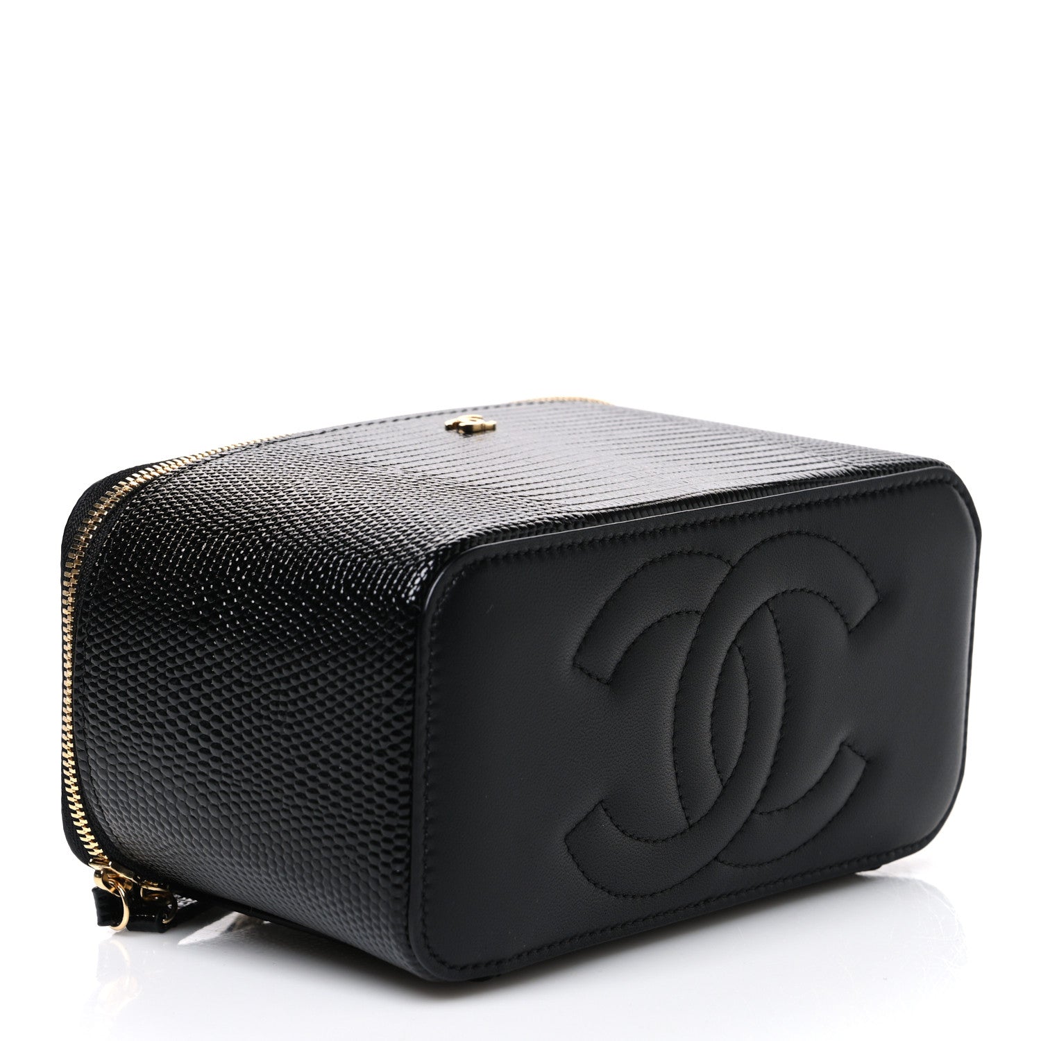 Chanel Calfskin Lizard Embossed Top Handle Vanity With Chain Black 4 of 11