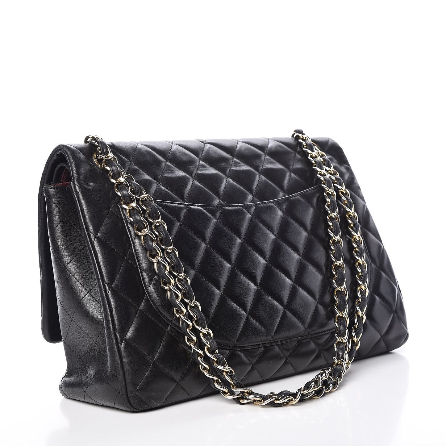 Lambskin Quilted Maxi Double Flap Black