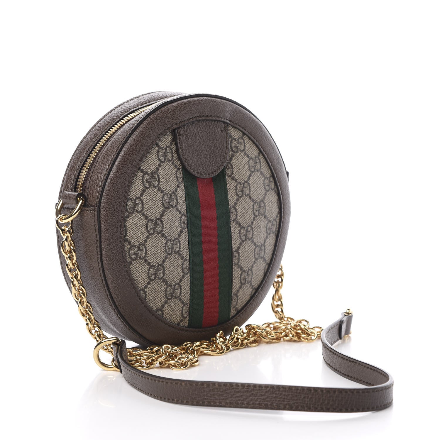 Gucci GG Supreme Monogram Web Mini Ophidia Round Shoulder Bag Brown 3 of 12