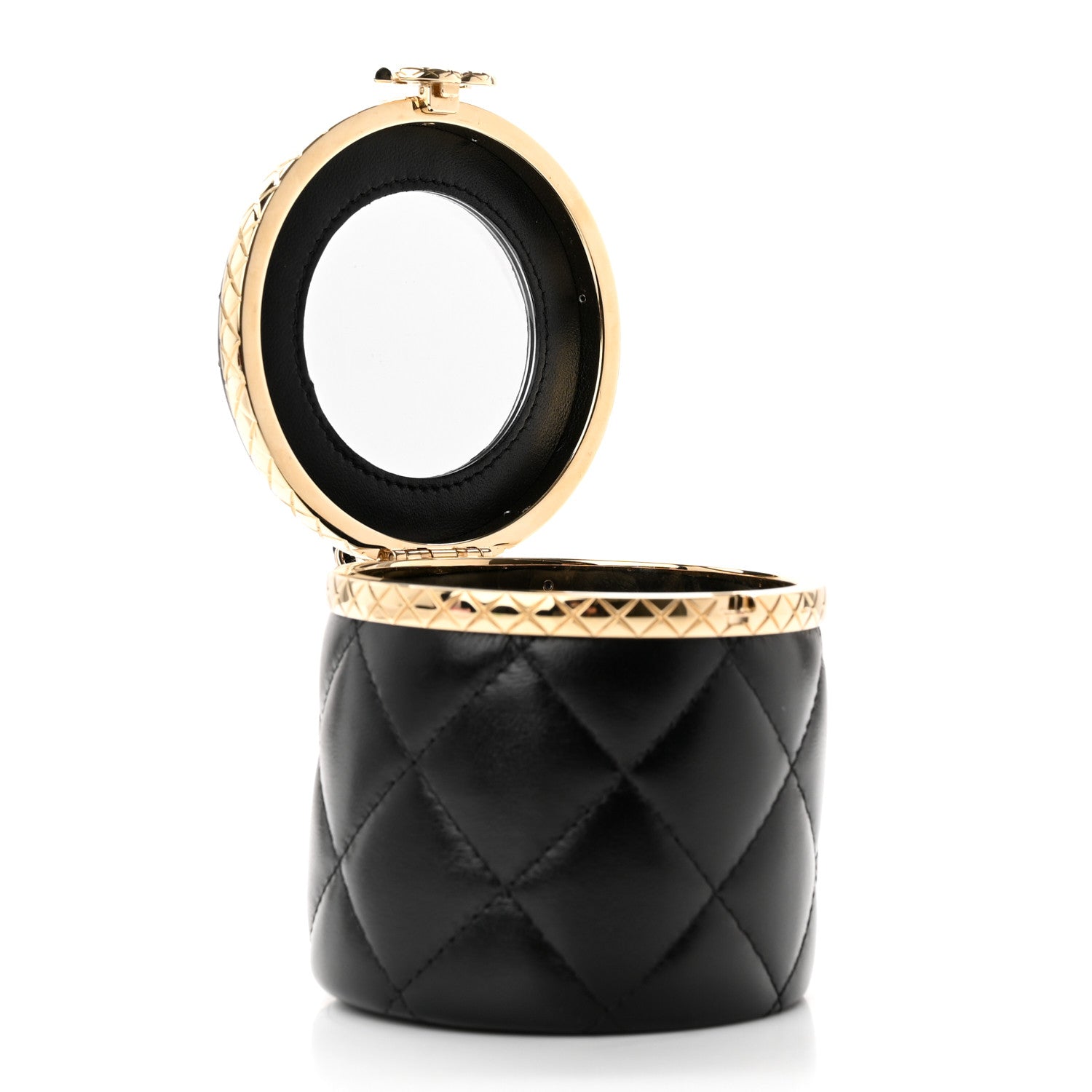 Chanel Metal Lambskin Quilted Mini Lock Frame Vanity Clutch Black 6 of 8