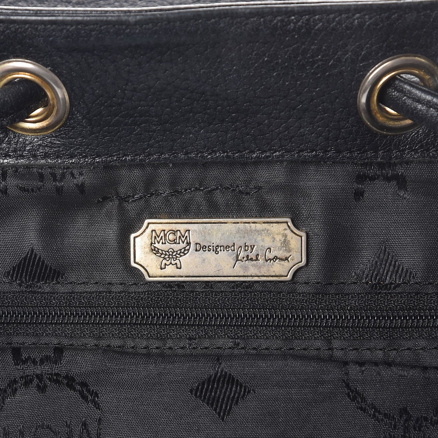 Grained Calfskin Studded Drawstring Backpack Black