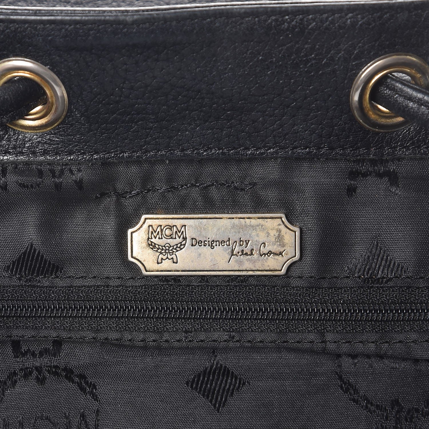 MCM Grained Calfskin Studded Drawstring Backpack Black 6 of 15