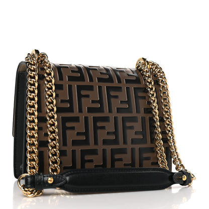 Fendi Vitello Liberty Bi-Color FF 1974 Embossed Small Kan U Shoulder Bag Maya Black 3 of 9