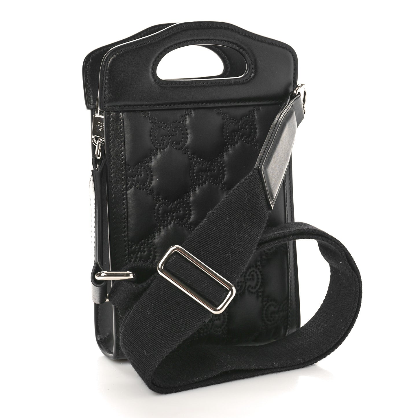Nylon Calfskin Enamel GG Matelasse Mini Top Slip Handle Crossbody Bag Black