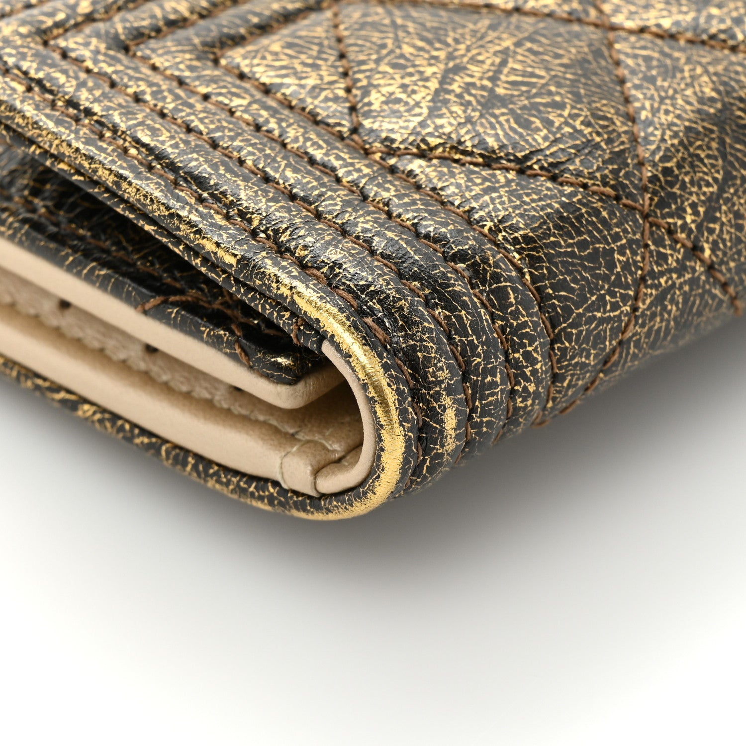 Chanel Cracked Metallic Calfskin Quilted Compact Boy Wallet Gold 16 of 17