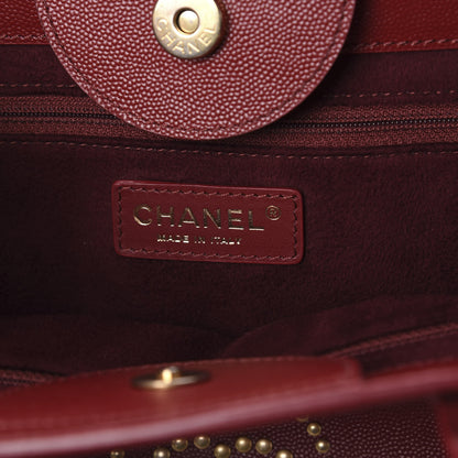 Chanel Caviar Small Studded Deauville Tote Red 6 of 9