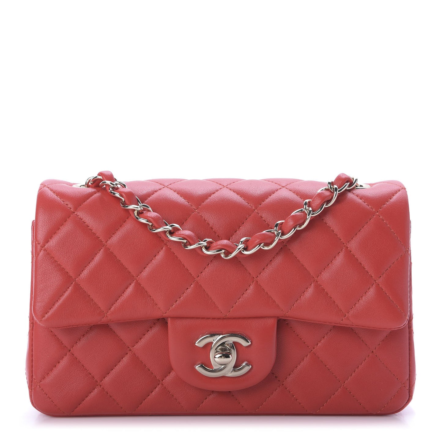 Lambskin Quilted Mini Rectangular Flap Red