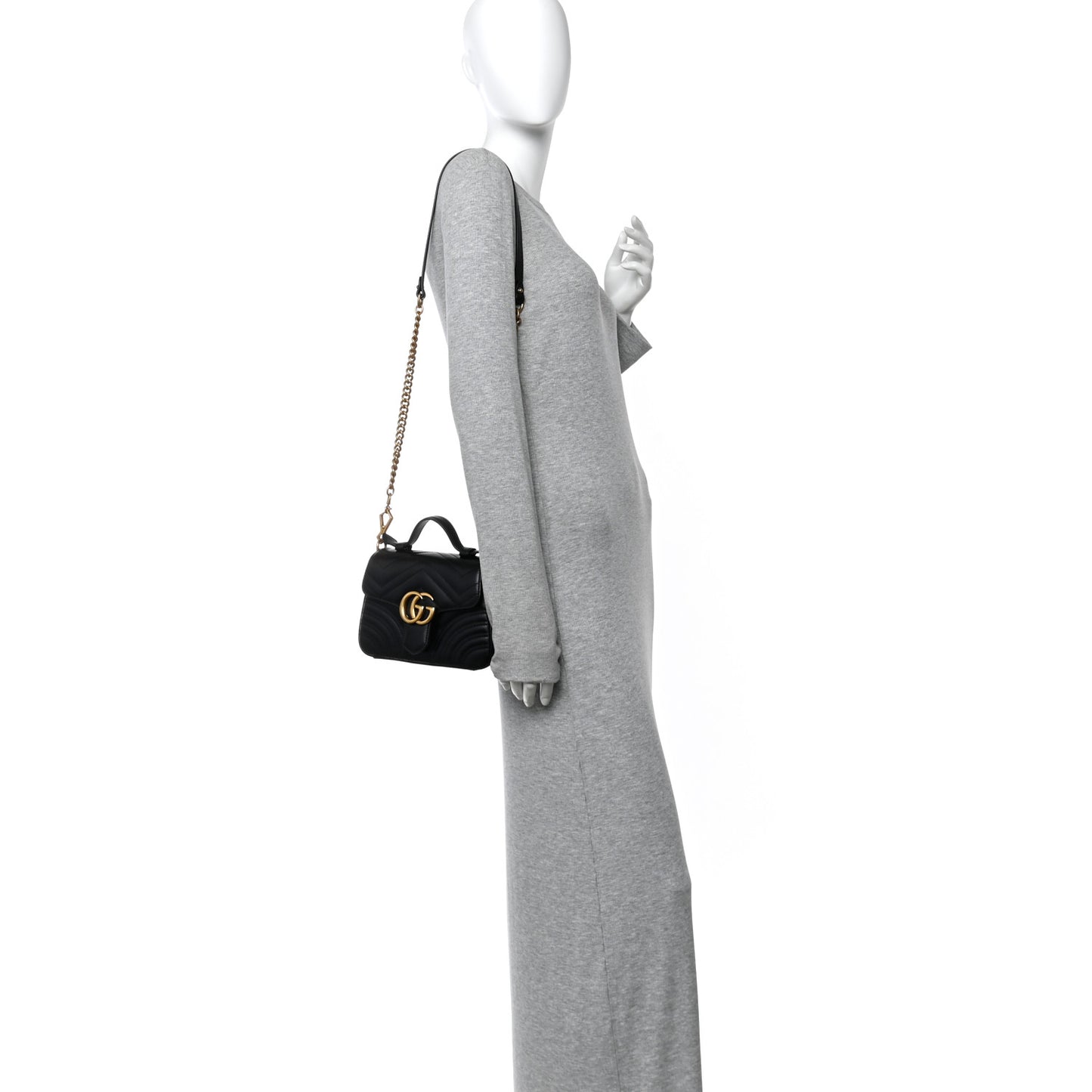 Calfskin Matelasse Mini GG Marmont Top Handle Shoulder Bag Black