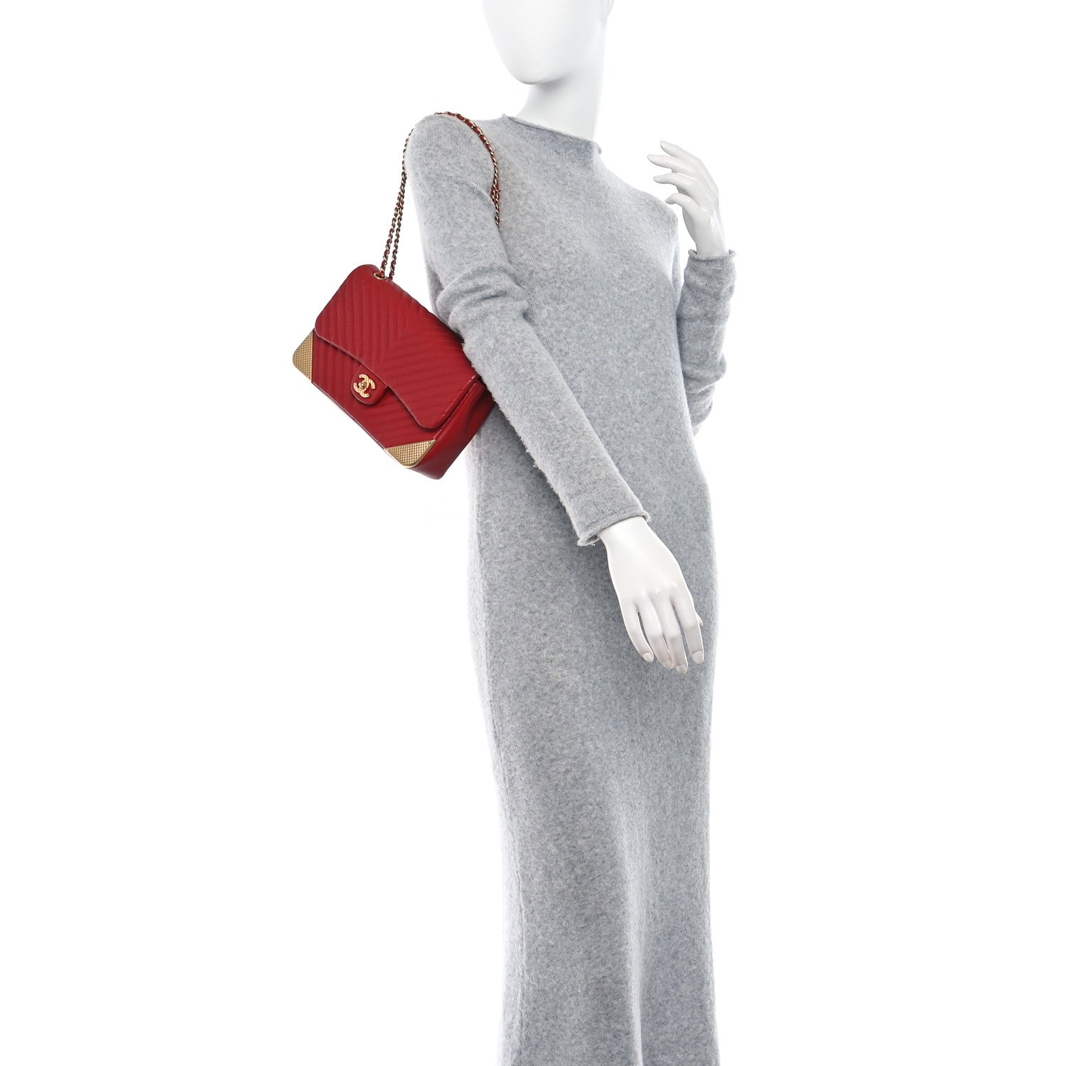 Chanel Calfskin Chevron Quilted Rock The Corner Flap Red 2 of 9