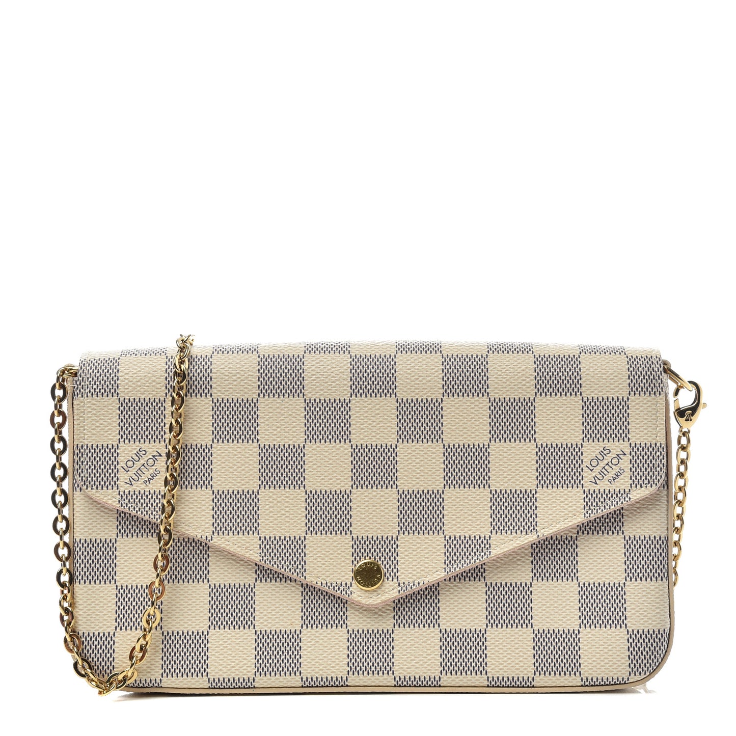 Damier Azur Pochette Felicie Chain Wallet Rose Ballerine