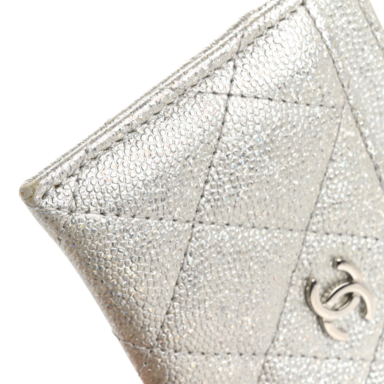 Chanel Glittered Metallic Caviar Quilted Card Holder Silver 14 of 14