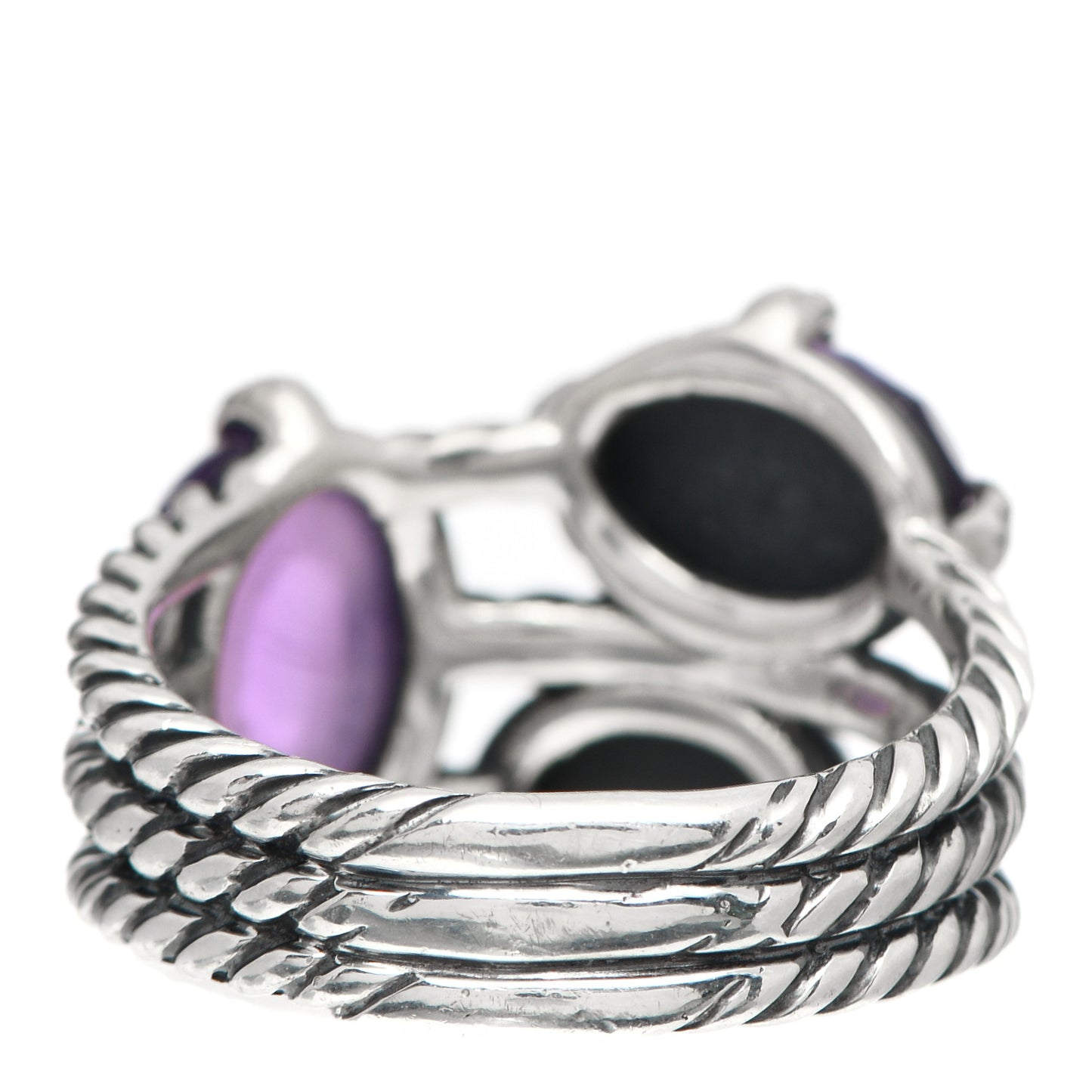 Sterling Silver Diamond Amethyst Hematite Chatelaine Three Stone Ring 56 7.5
