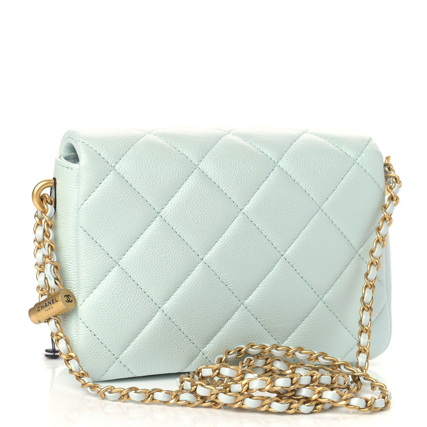 Iridescent Caviar Quilted Mini My Perfect Flap Light Green