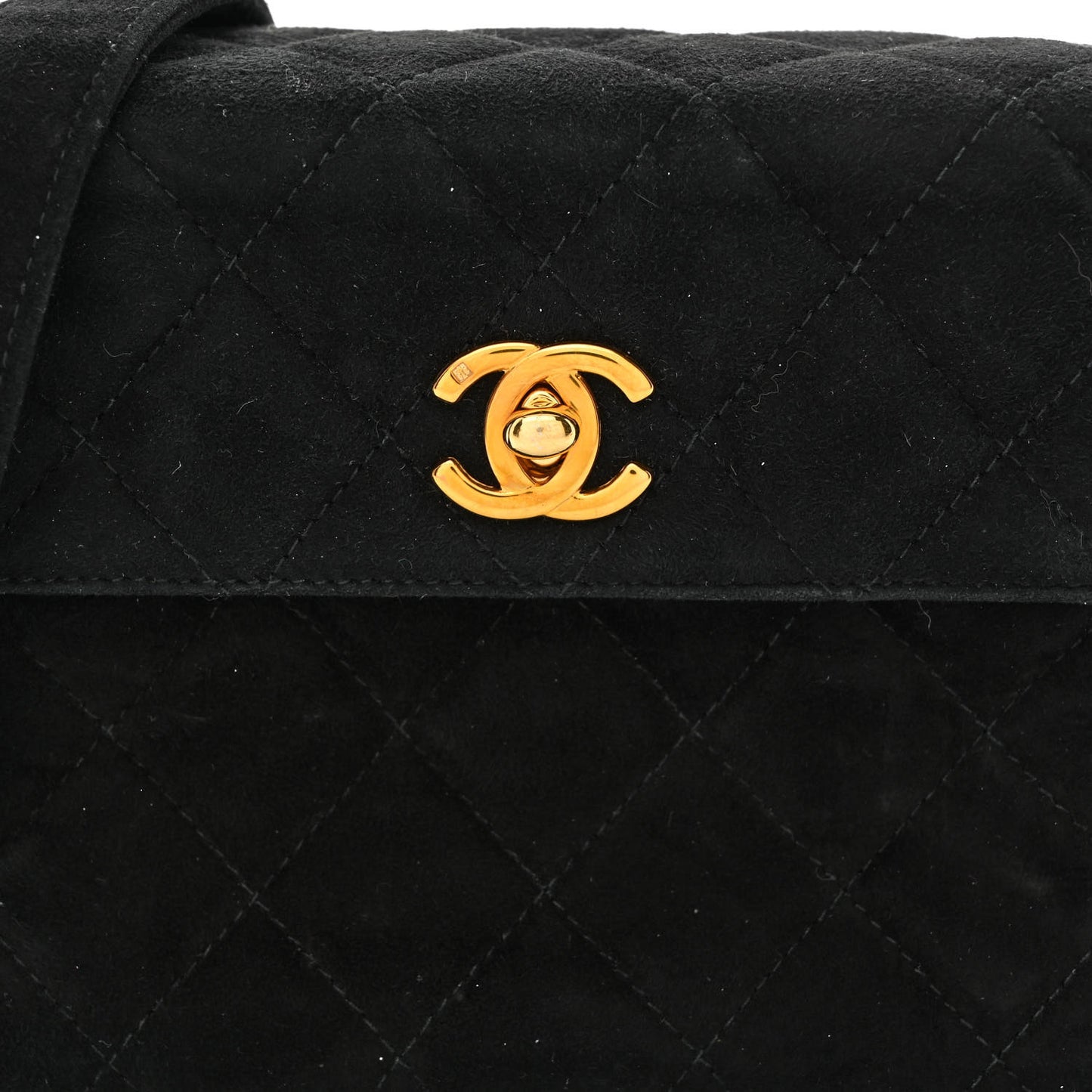 Suede Quilted Flap Shoulder Bag Black