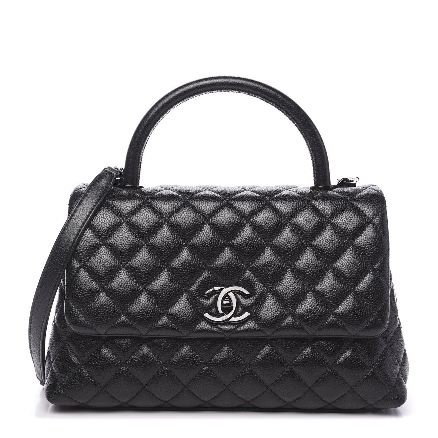 Caviar Quilted Small Coco Handle Flap So Black