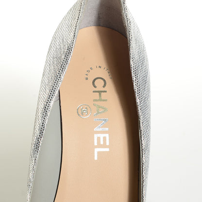 Chanel Caviar Tweed CC Cap Toe Pumps 39.5 Silver Black 8 of 8