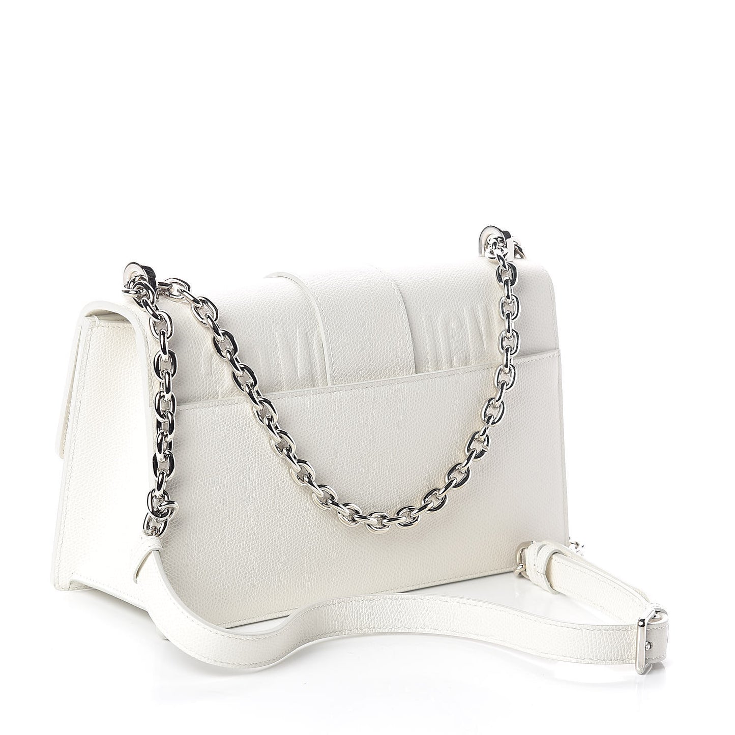 Grained Calfskin 30 Montaigne Chain Flap Bag White