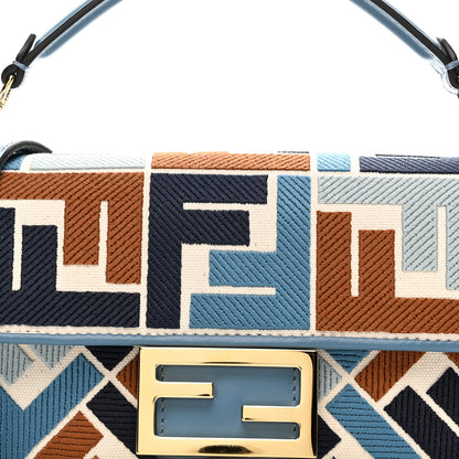 Fendi Canvas Vitello King Seta FF Embroidered Mini Baguette Blue Multicolor 8 of 11