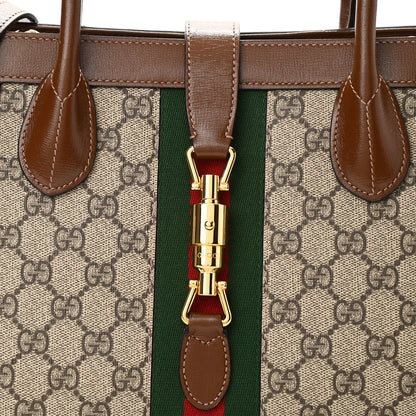 Gucci GG Supreme Monogram Azalea Calfskin Web Medium Jackie 1961 Tote Beige Ebony Brown Sugar 8 of 10