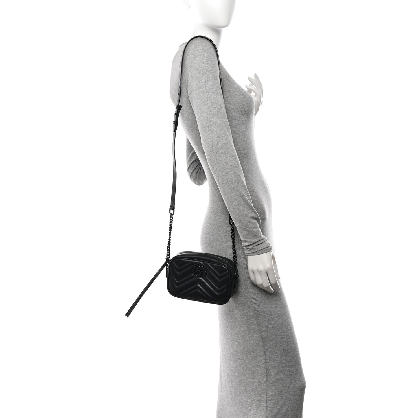 Calfskin Matelasse Monochrome Mini GG Marmont Chain Shoulder Bag Black