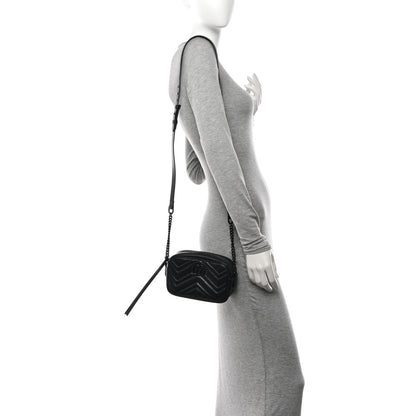 Gucci Calfskin Matelasse Monochrome Mini GG Marmont Chain Shoulder Bag Black 2 of 9