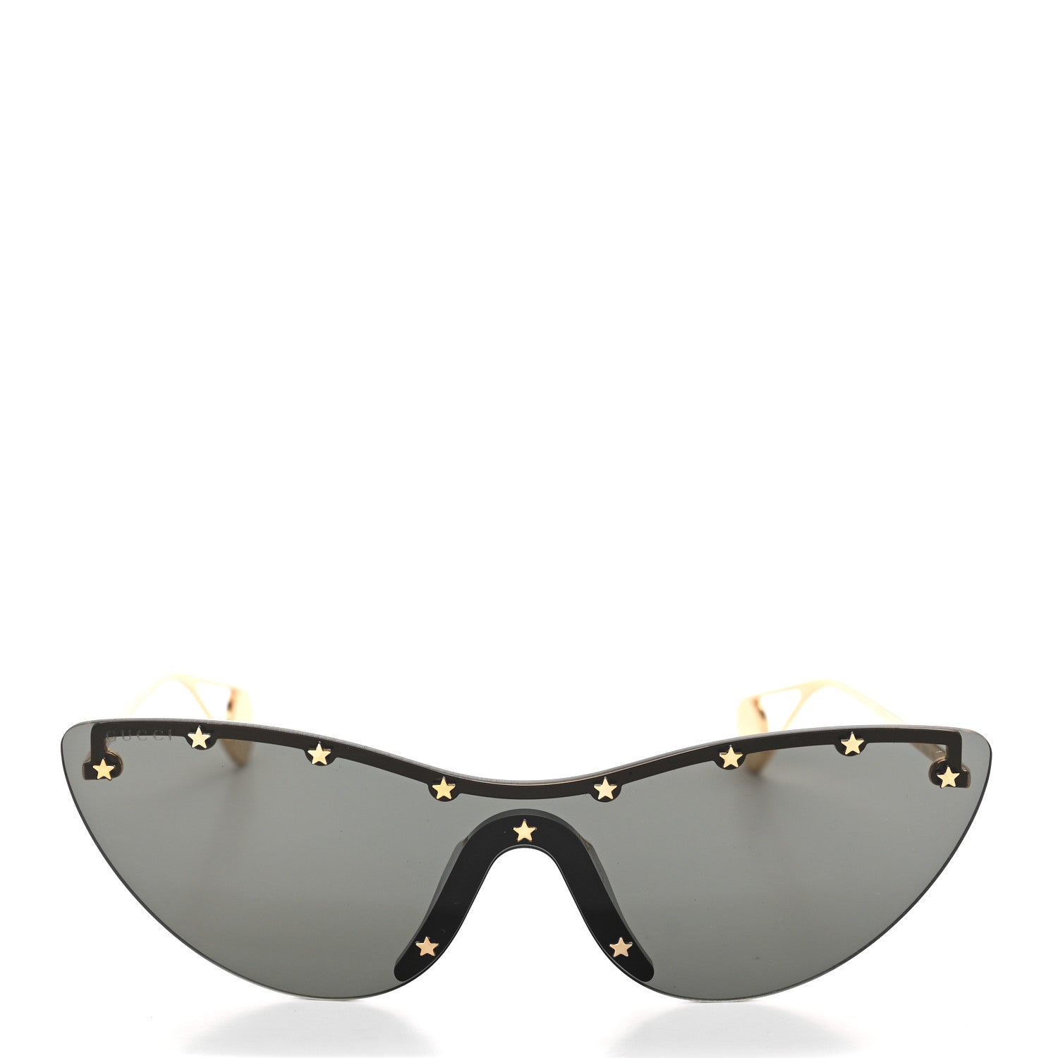 Gucci Metal Rimless Star Studded 90mm Cat Eye GG0666S Sunglasses Black Gold 2 of 7