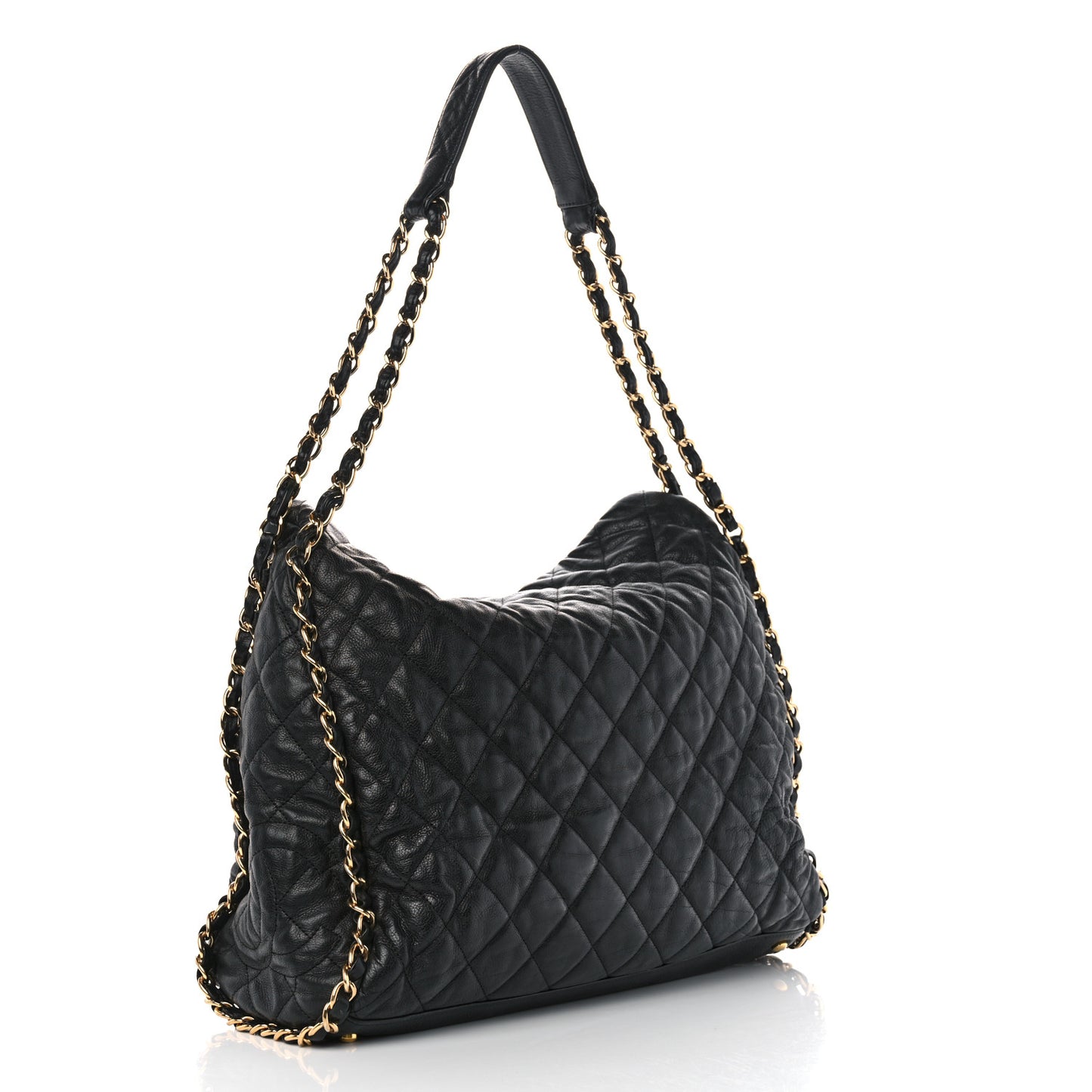 Calfskin Quilted Large Chain Me Hobo Black