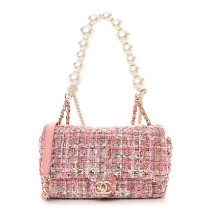 Chanel Tweed Medium Pearl Handle Flap Pink Beige Orange Ecru 1 of 12