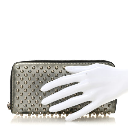 Christian Louboutin Metallic Patent Panettone Spiked Zip Around Wallet Silver 2 of 12