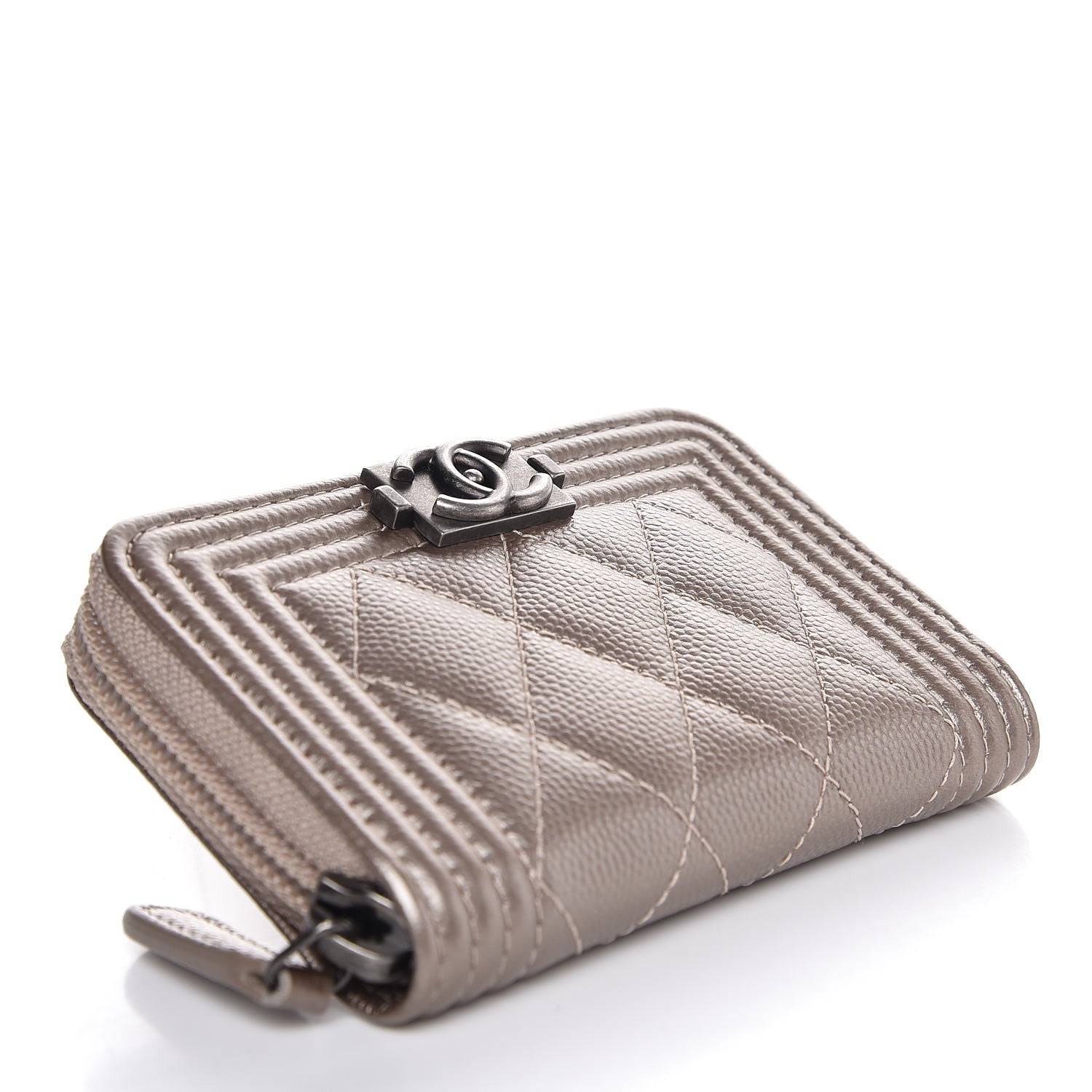 Chanel Metallic Caviar Quilted Boy Zip Around Coin Purse Wallet Copper 4 of 8