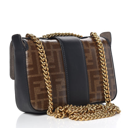 Fendi Glazed Fabric Vitello Century FF 1974 Stamp Patch Mini Double F Crossbody Bag Mogano Panna Black 3 of 13