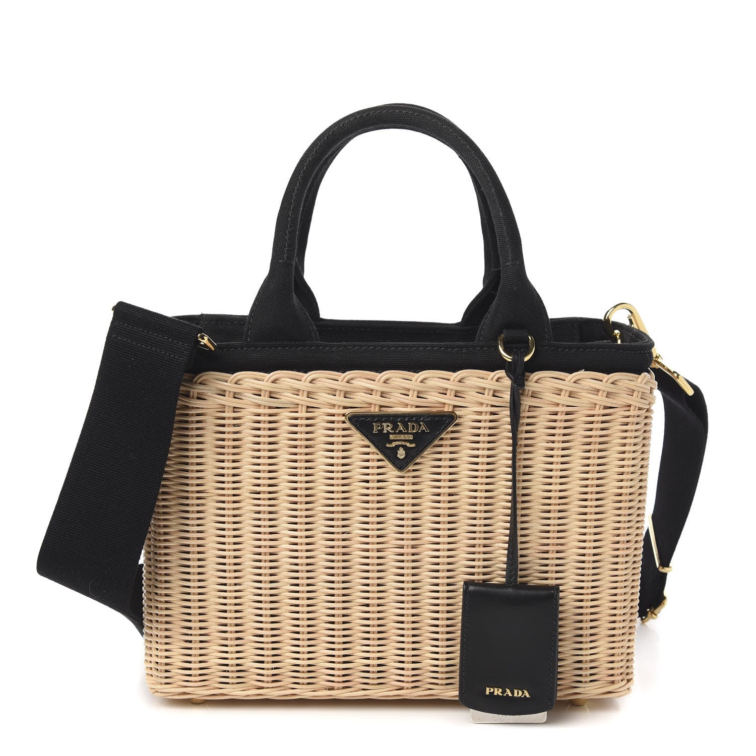 Prada Wicker Canvas Shoulder Bag Black 1 of 9