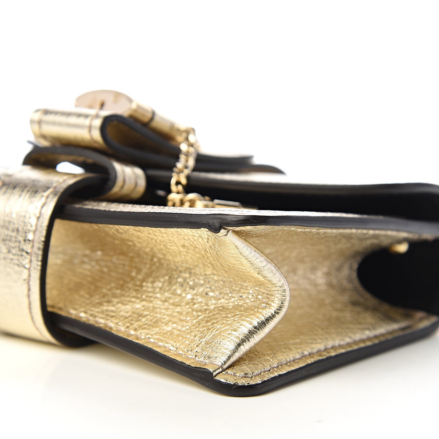 Metallic Textured Calfskin Aby Convertible Chain Shoulder Bag Gold