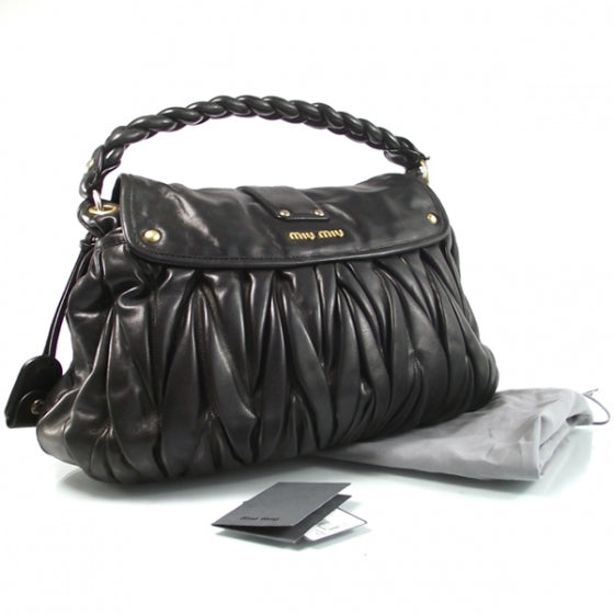 Leather Matelasse Coffer Hobo Black