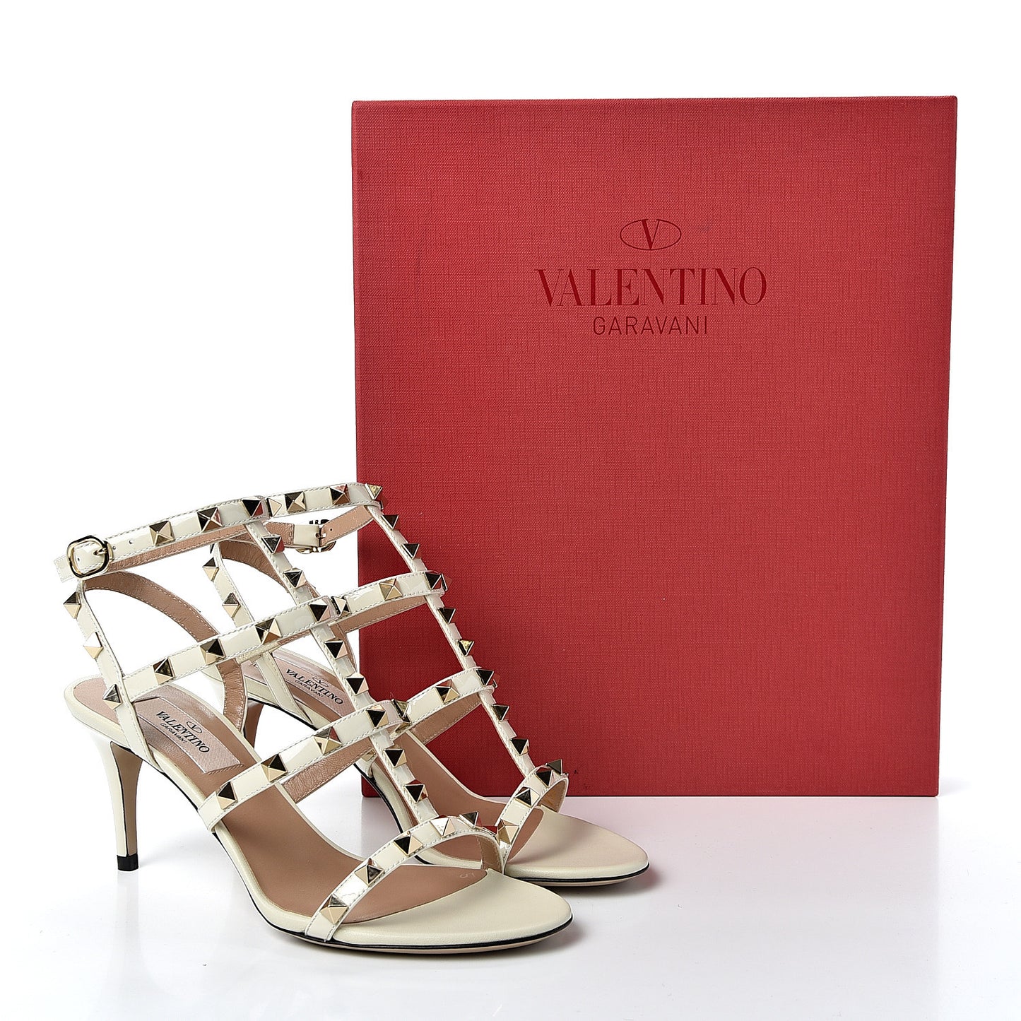 Patent Rockstud Gladiator Mid-Heel Sandals 35 Ivory