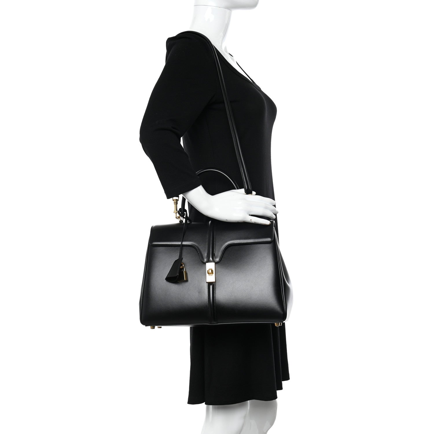 Celine Satinated Calfskin Medium 16 Top Handle Bag Black 2 of 12
