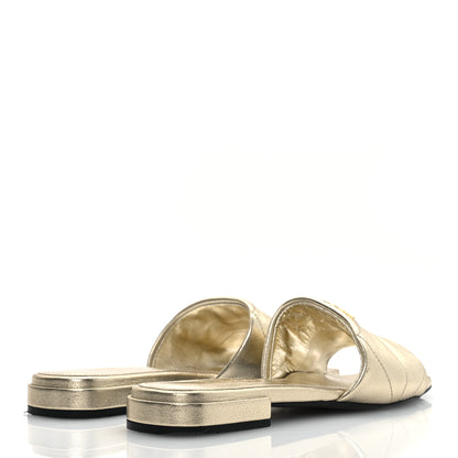 Prada Metallic Nappa Logo Quilted 10mm Slide Sandals 36.5 Pirite 5 of 13