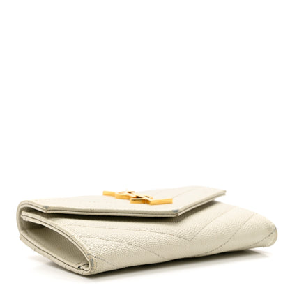 Saint Laurent Grain De Poudre Matelasse Chevron Small Monogram Envelope Wallet Crema Soft 4 of 10