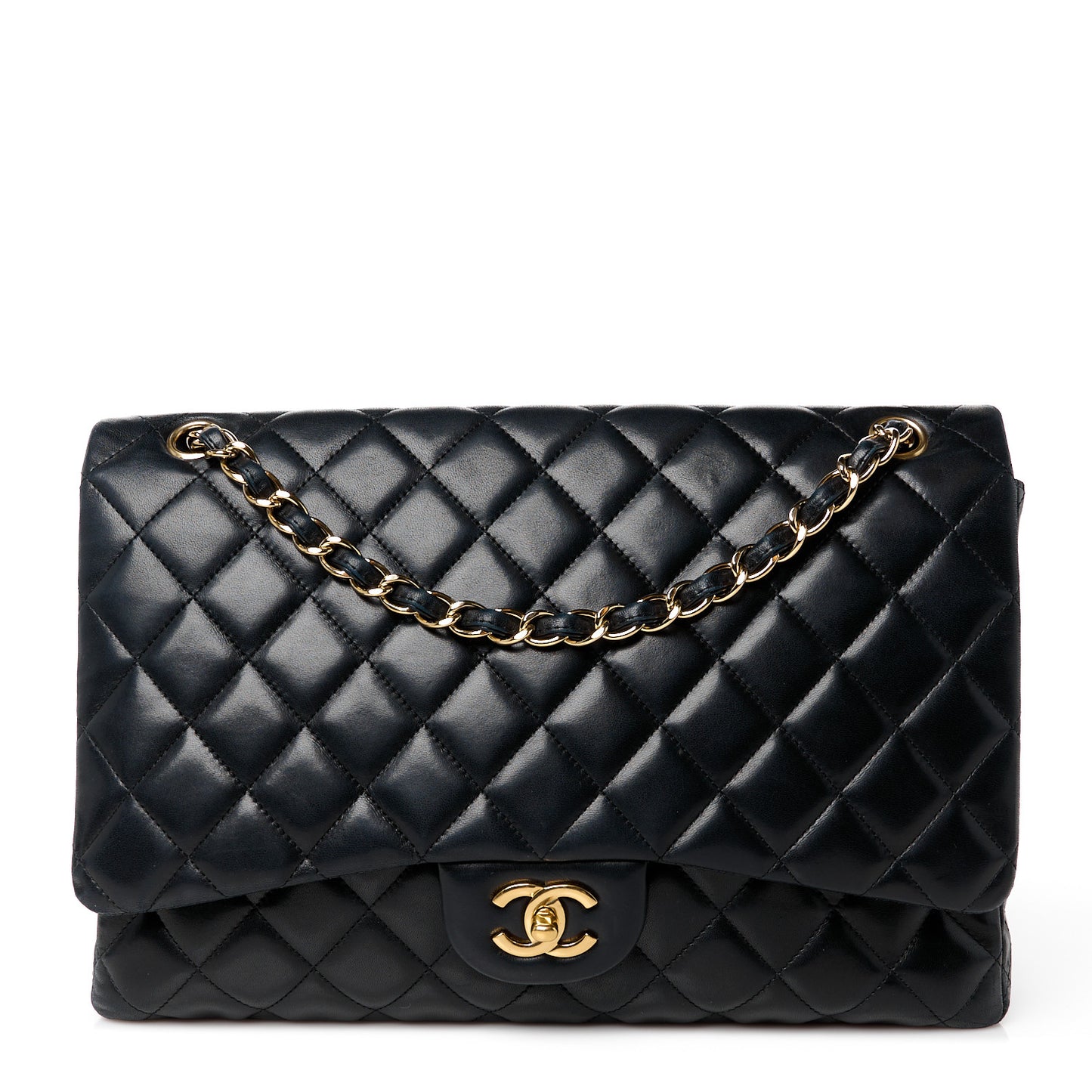 Lambskin Quilted Maxi Single Flap Black