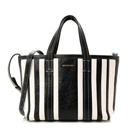 Balenciaga Agneau Arena Striped Patchwork Small Barbes East West Shopper Black White 1 of 9