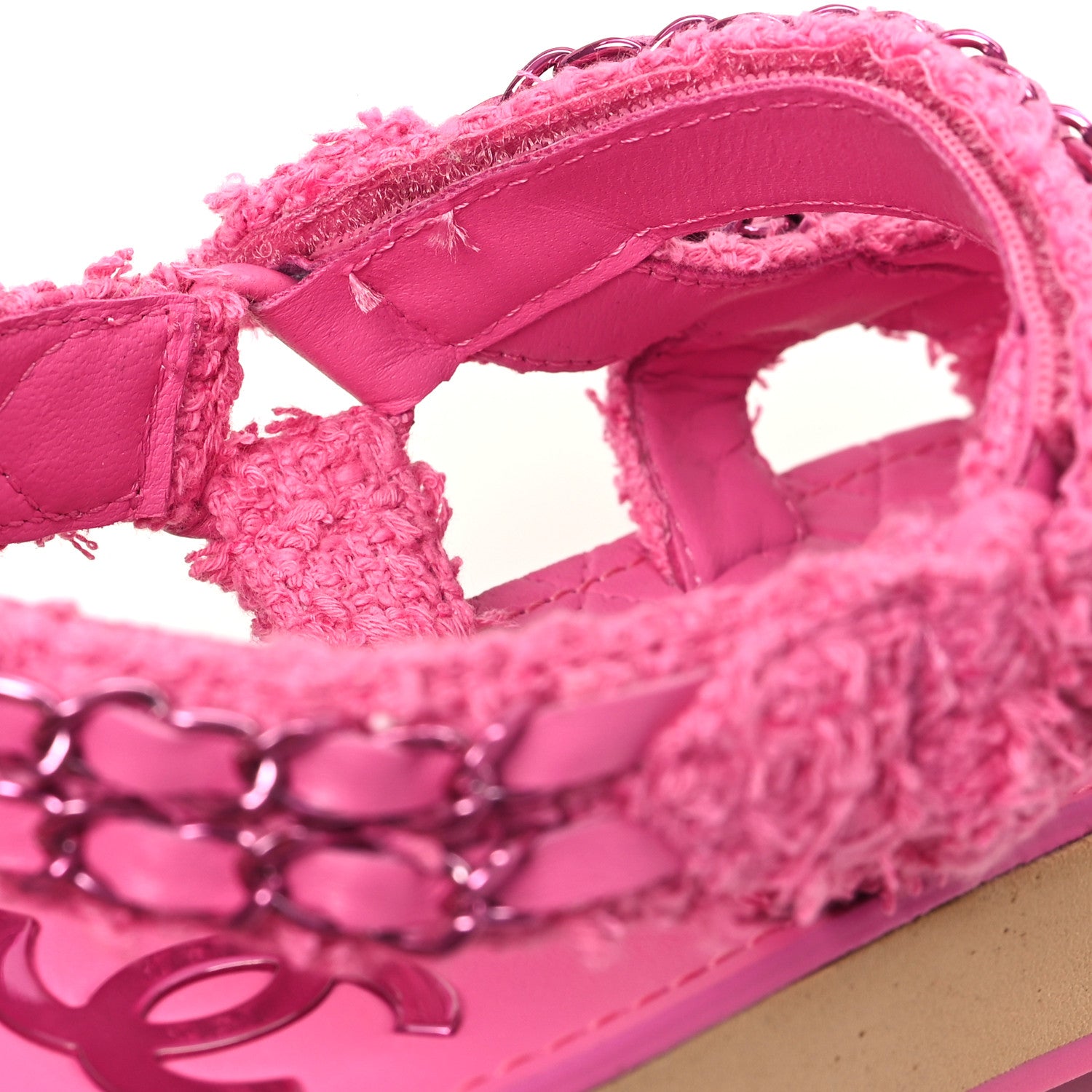 Chanel Tweed Chain Sandals 38 Pink 9 of 10
