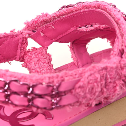Chanel Tweed Chain Sandals 38 Pink 9 of 10