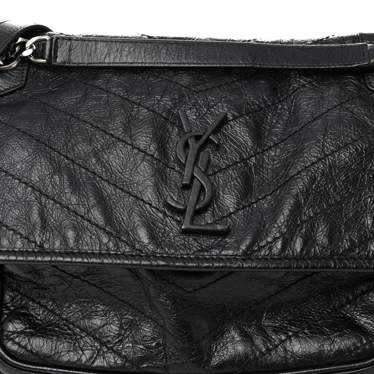 Saint Laurent Crinkled Calfskin Matelasse Monogram Medium Niki Chain Satchel Black 8 of 10